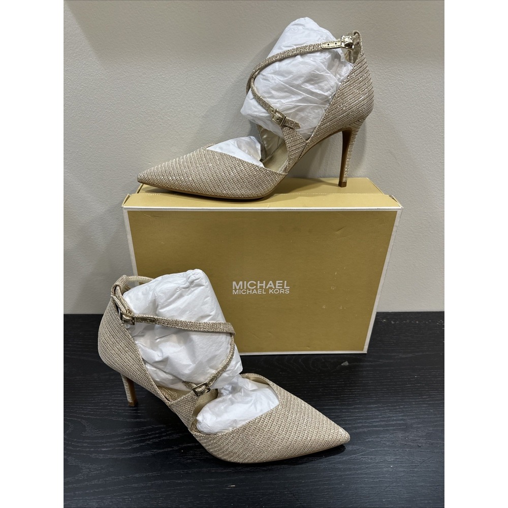 Michael Kors Women's Adela Flex Pump Glitter Chain Mesh Sand 11 NEW READ